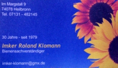 Visitenkarten Imker Roland Klomann